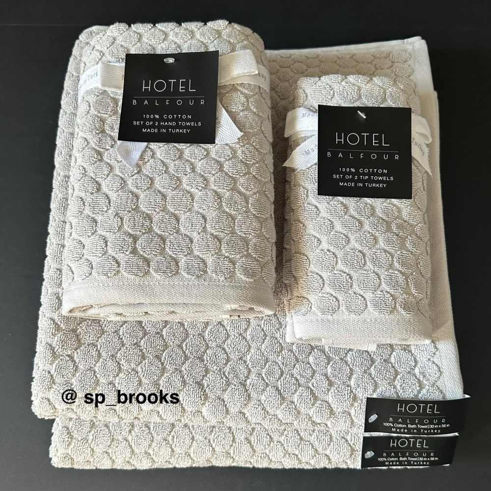 🎁6PC Hotel Balfour Bath Towel Set - Cotton Penny Tile Pattern Foggy - Light Gray